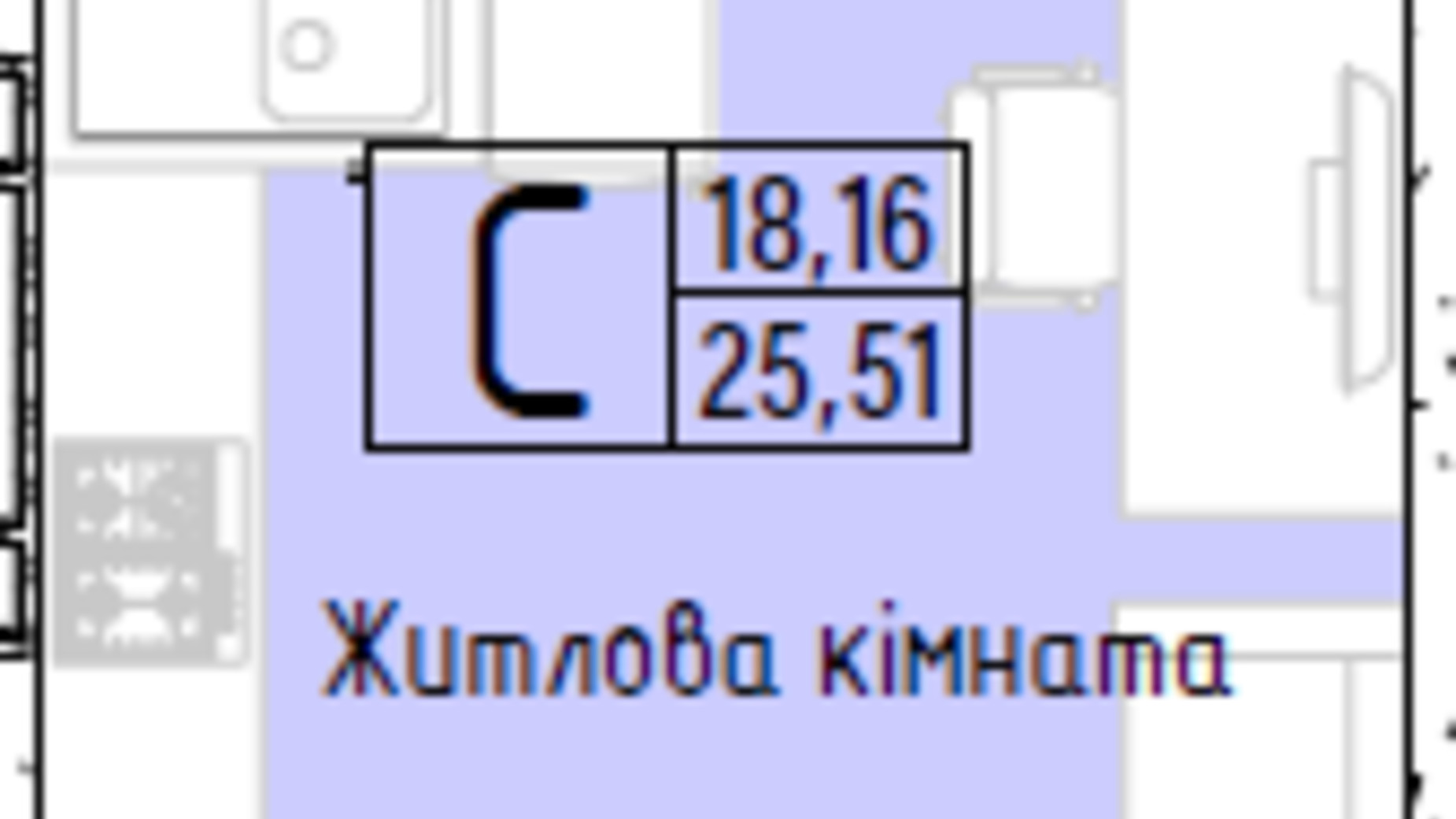 Планування смарт квартири в ЖК Акварель 7 25.51 м², фото 193803