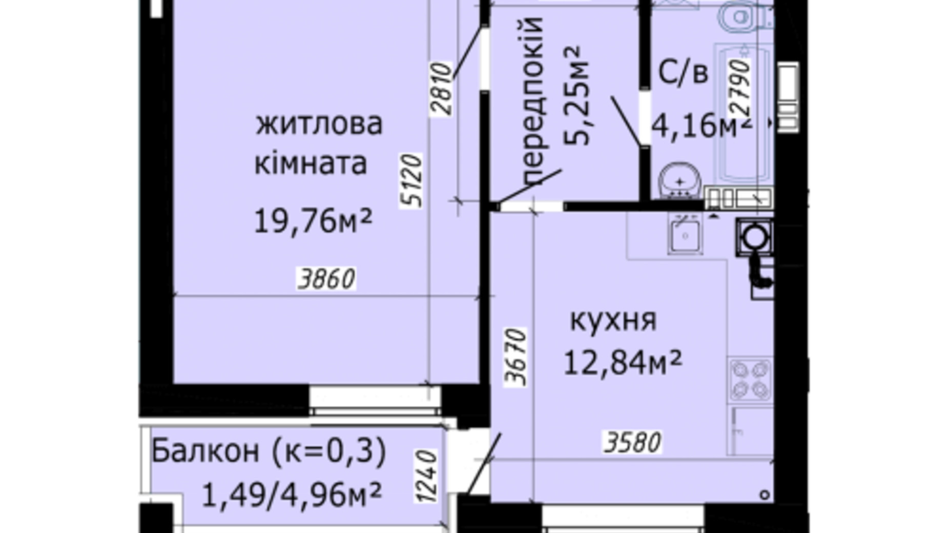 Планировка 1-комнатной квартиры в ЖК Кришталеві джерела 43.5 м², фото 194441