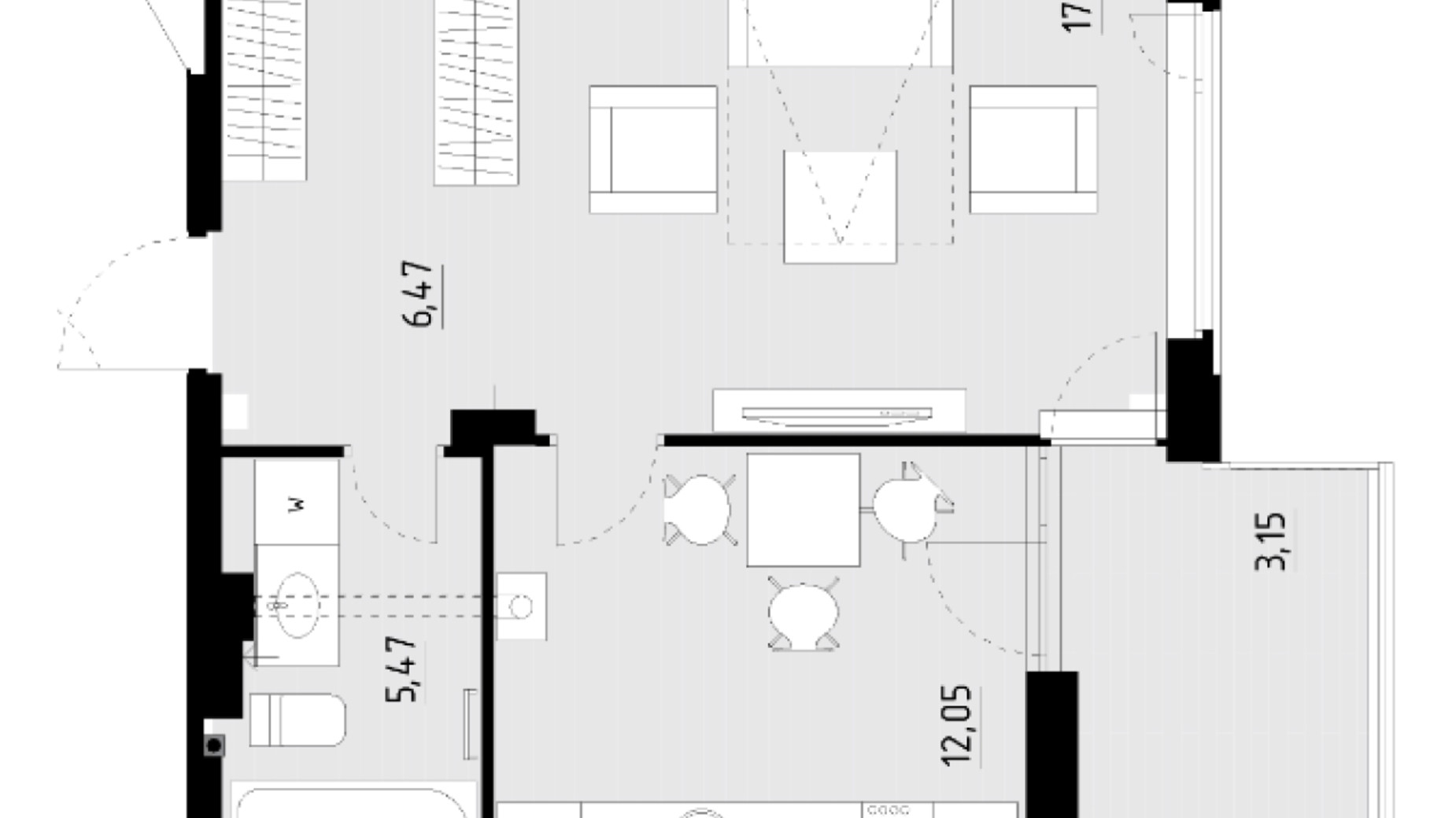 Планування 1-кімнатної квартири в ЖК Wellness Park 44.62 м², фото 194641