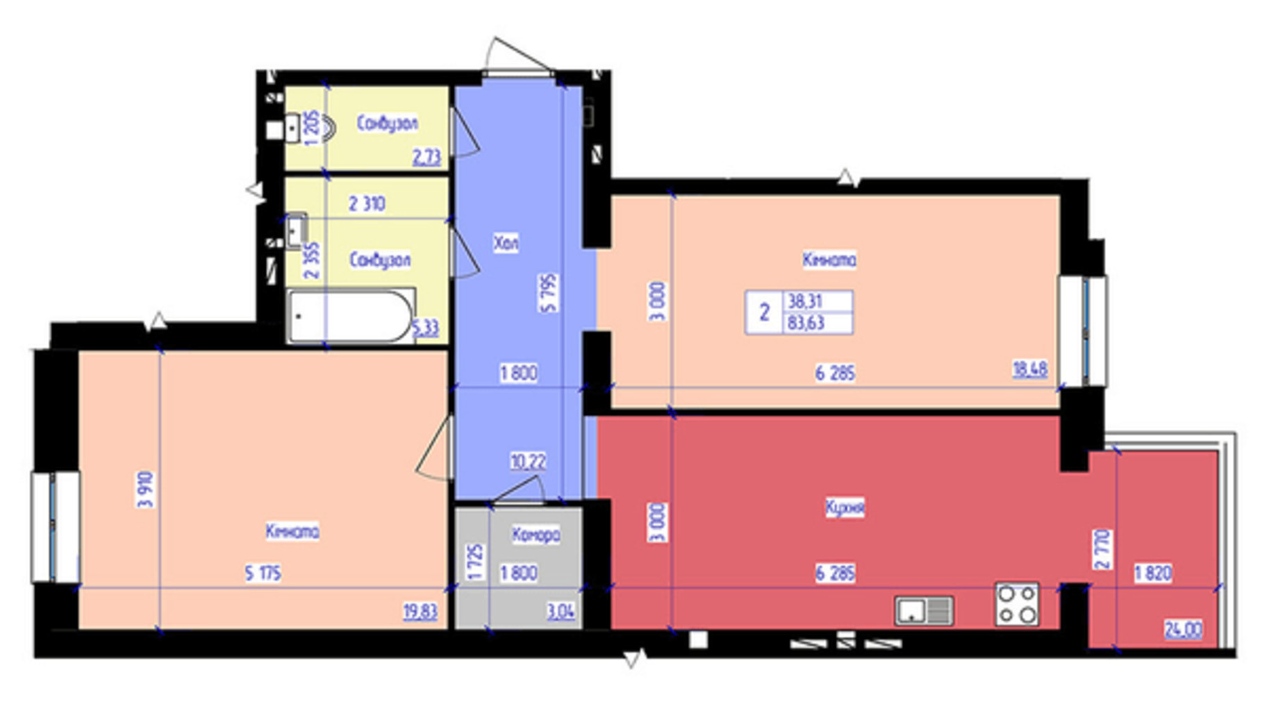 Планировка 3-комнатной квартиры в ЖК Forrest 85.8 м², фото 195830