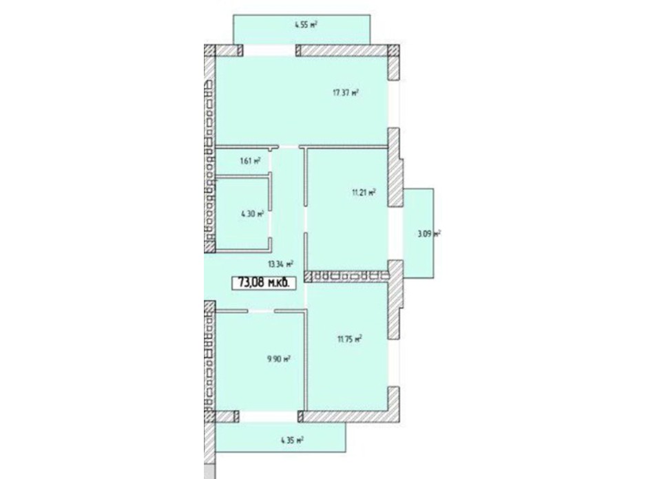 Планировка 1-комнатной квартиры в ЖК Паннония 73.08 м², фото 195840 Планировка 1-комнатной квартиры в ЖК Паннония 73.08 м², фото 195840