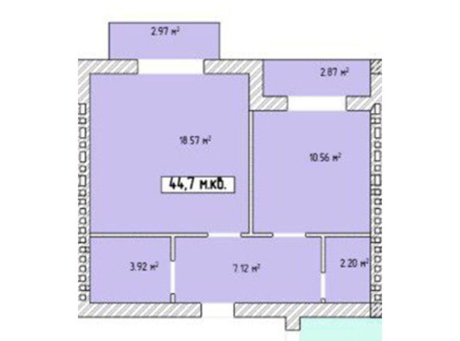 Планировка 1-комнатной квартиры в ЖК Паннония 44.7 м², фото 195842 Планировка 1-комнатной квартиры в ЖК Паннония 44.7 м², фото 195842