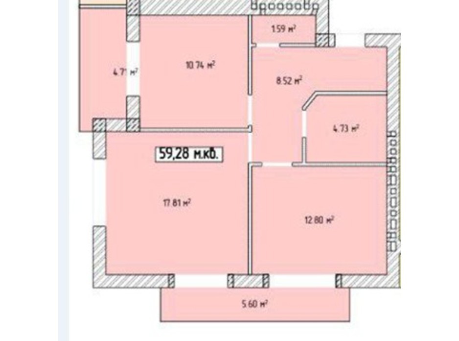 Планировка 2-комнатной квартиры в ЖК Паннония 59.28 м², фото 195843 Планировка 2-комнатной квартиры в ЖК Паннония 59.28 м², фото 195843