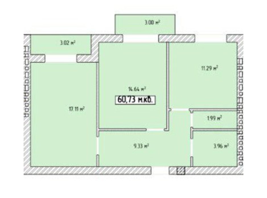 Планировка 2-комнатной квартиры в ЖК Паннония 60.73 м², фото 195844 Планировка 2-комнатной квартиры в ЖК Паннония 60.73 м², фото 195844