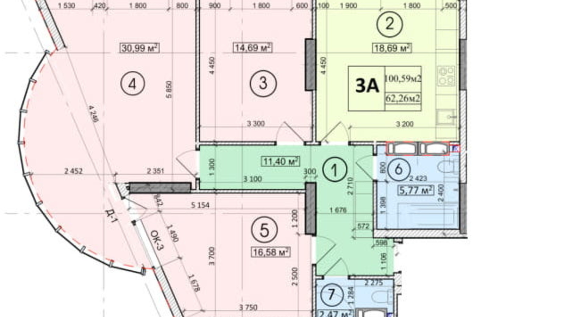 Планировка 3-комнатной квартиры в ЖК Podol Plaza & Residence 101.77 м², фото 196312