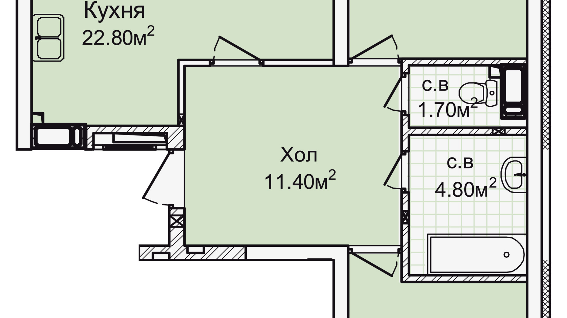 Планування 2-кімнатної квартири в ЖК Святобор 79.55 м², фото 196631