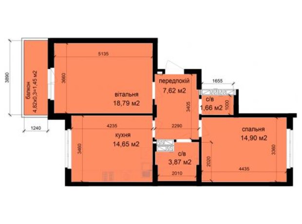 ЖК Кришталеві джерела: планування 2-кімнатної квартири 62.94 м²