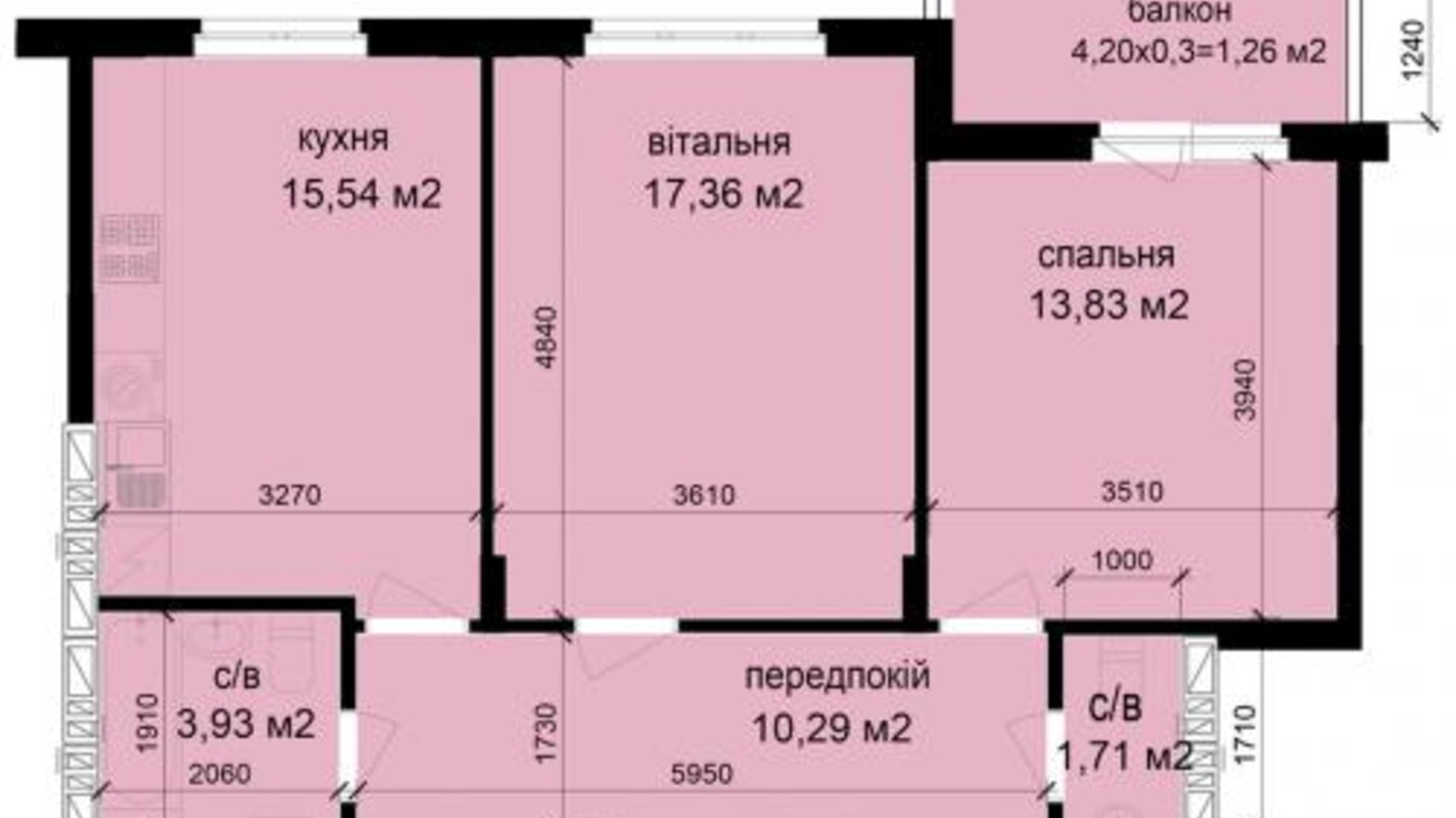 Планировка 2-комнатной квартиры в ЖК Кришталеві джерела 63.92 м², фото 196679