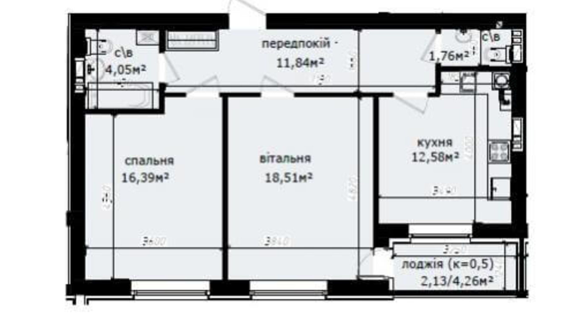 Планировка 2-комнатной квартиры в ЖК Кришталеві джерела 67.26 м², фото 196718