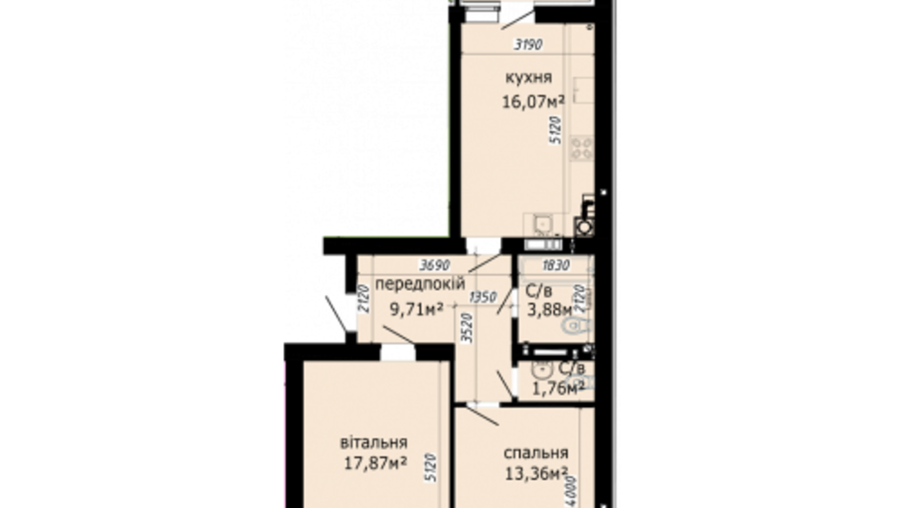 Планировка 2-комнатной квартиры в ЖК Кришталеві джерела 64.72 м², фото 196723