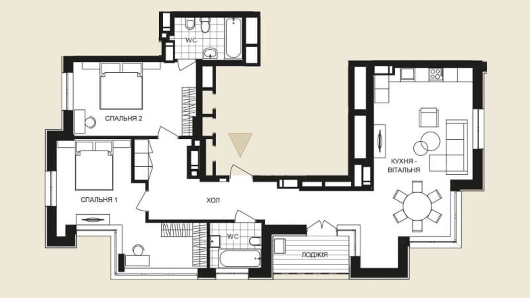 Планировка 2-комнатной квартиры в ЖК Crystal Park Tower 96.65 м², фото 196773