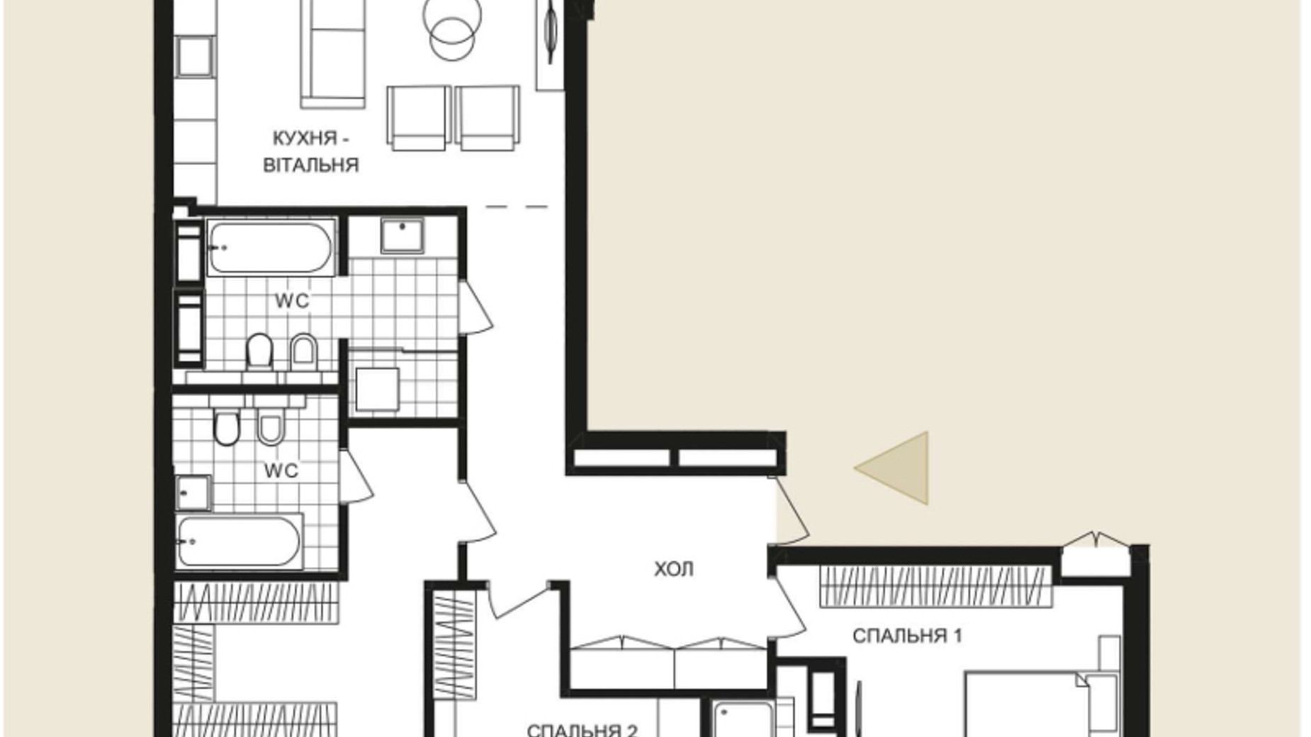 Планування 3-кімнатної квартири в ЖК Crystal Park Tower 127.41 м², фото 196785