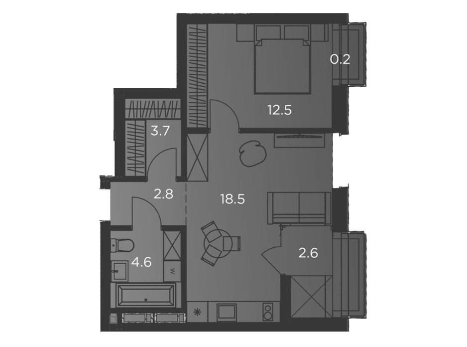 Планування 1-кімнатної квартири в Апарт-комплекс Pokrovsky Apart Complex 45 м², фото 197055 Планування 1-кімнатної квартири в Апарт-комплекс Pokrovsky Apart Complex 45 м², фото 197055
