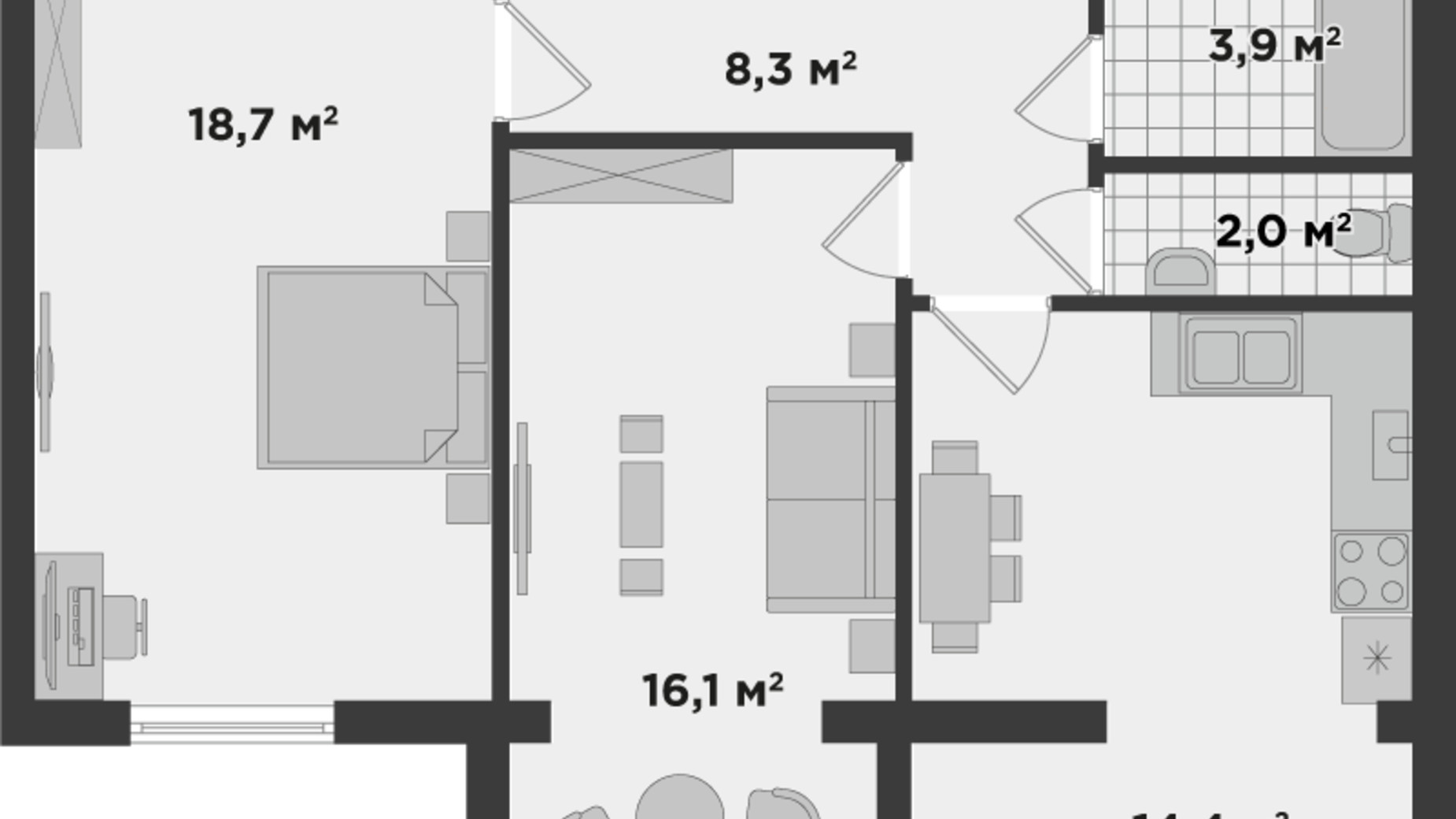 Планировка 2-комнатной квартиры в ЖК Millennium State 63.96 м², фото 197067