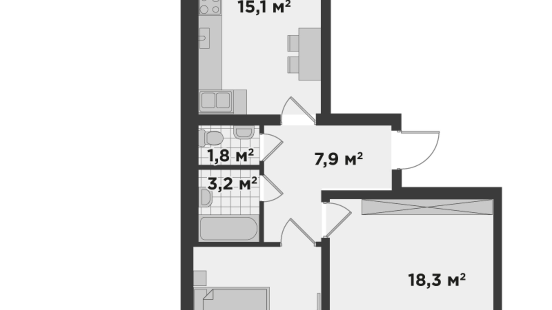 Планування 2-кімнатної квартири в ЖК Millennium State 61 м², фото 197070