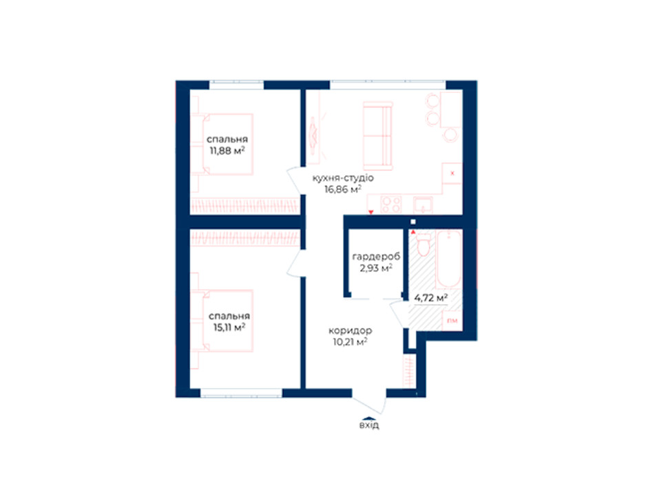 Планування 2-кімнатної квартири в КБ Liverpool House 61.71 м², фото 197343 Планування 2-кімнатної квартири в КБ Liverpool House 61.71 м², фото 197343