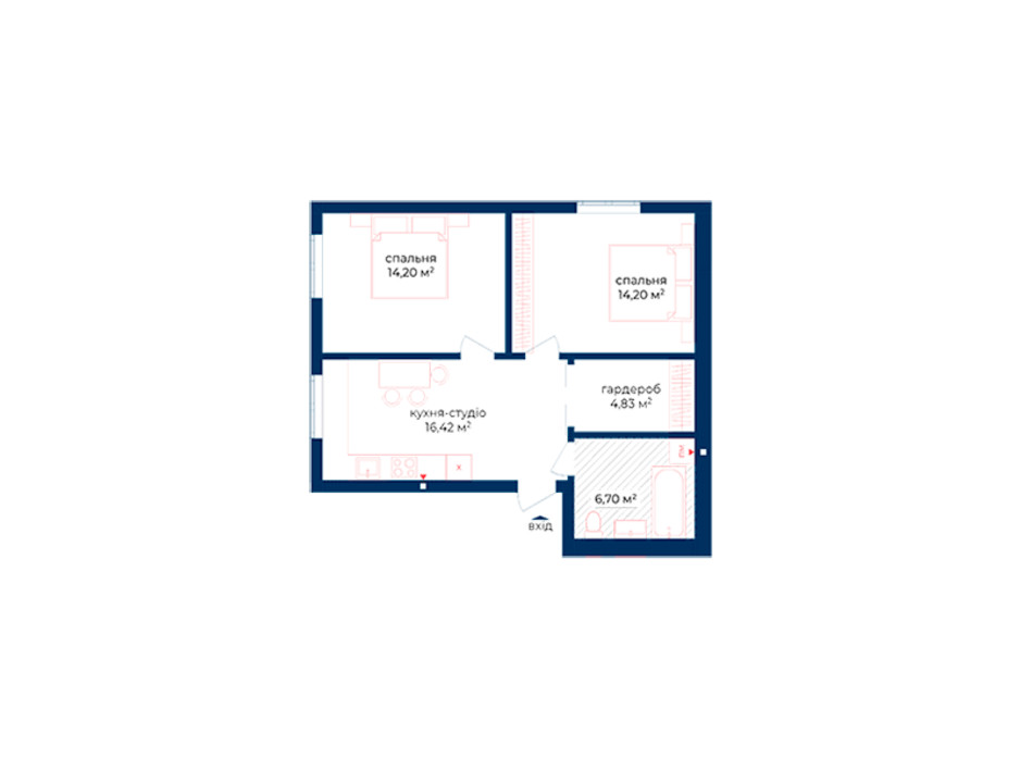 Планування 2-кімнатної квартири в КБ Liverpool House 56.35 м², фото 197344 Планування 2-кімнатної квартири в КБ Liverpool House 56.35 м², фото 197344