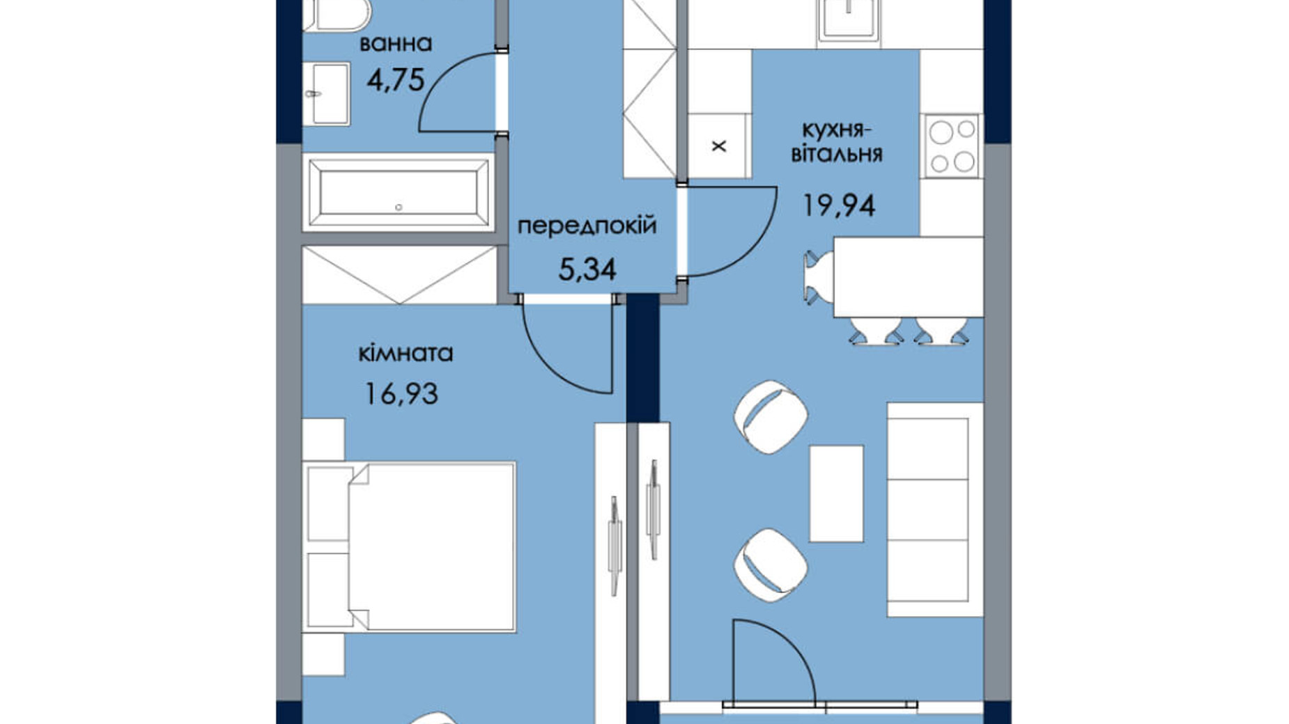 Планування 1-кімнатної квартири в ЖК Новий Автограф 51.33 м², фото 197607