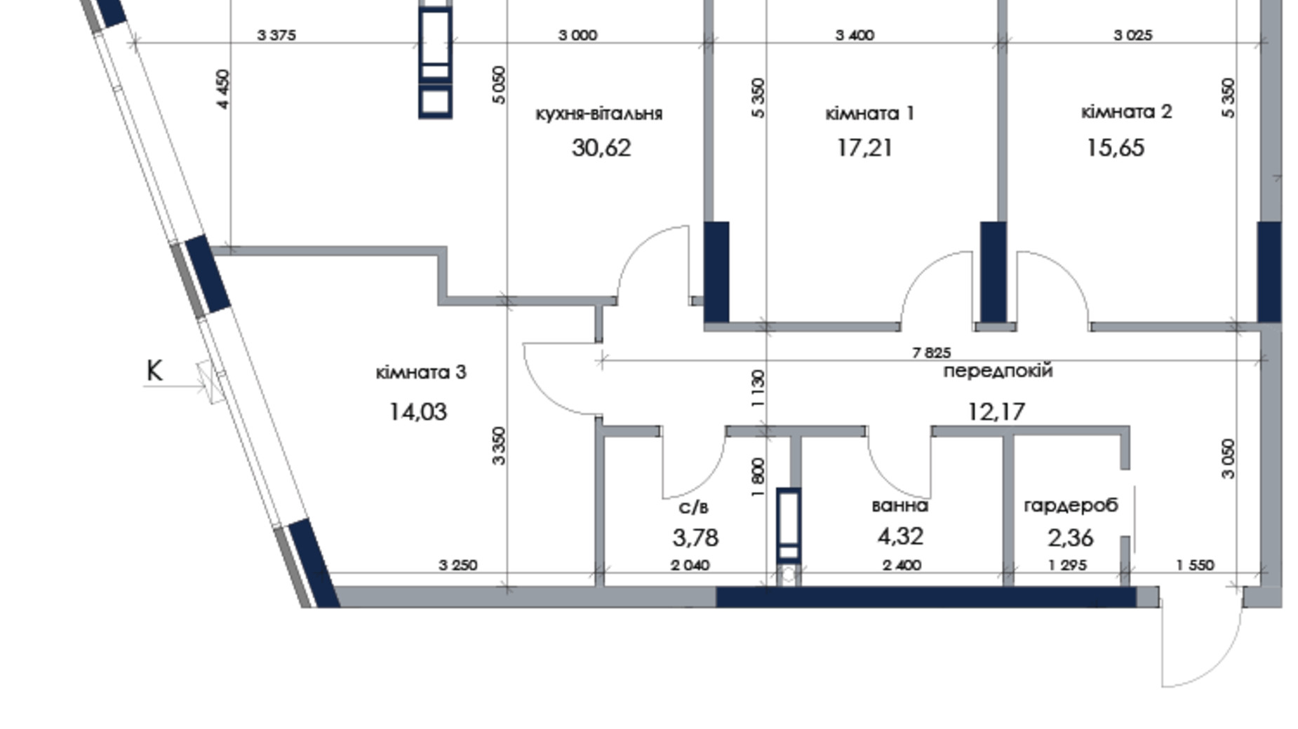 Планування 3-кімнатної квартири в ЖК Новий Автограф 54.88 м², фото 197622