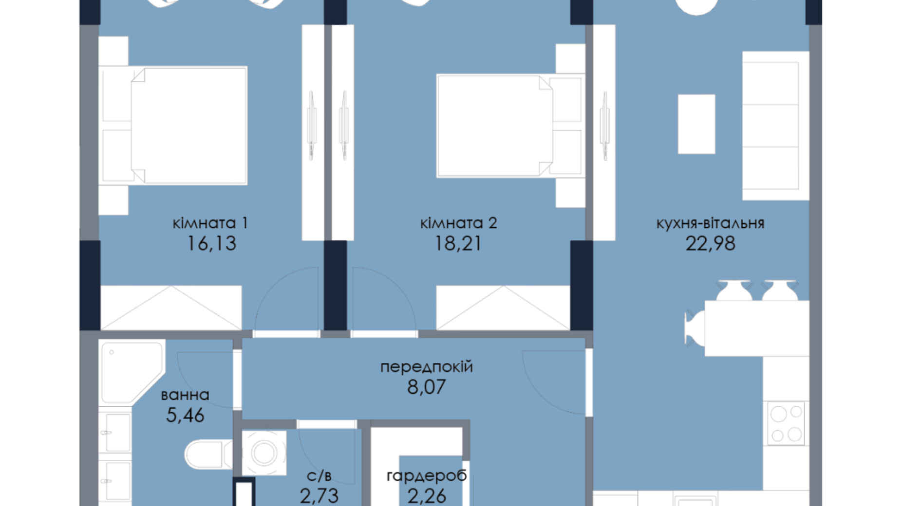 Планировка 2-комнатной квартиры в ЖК Новый Автограф 75.84 м², фото 197630