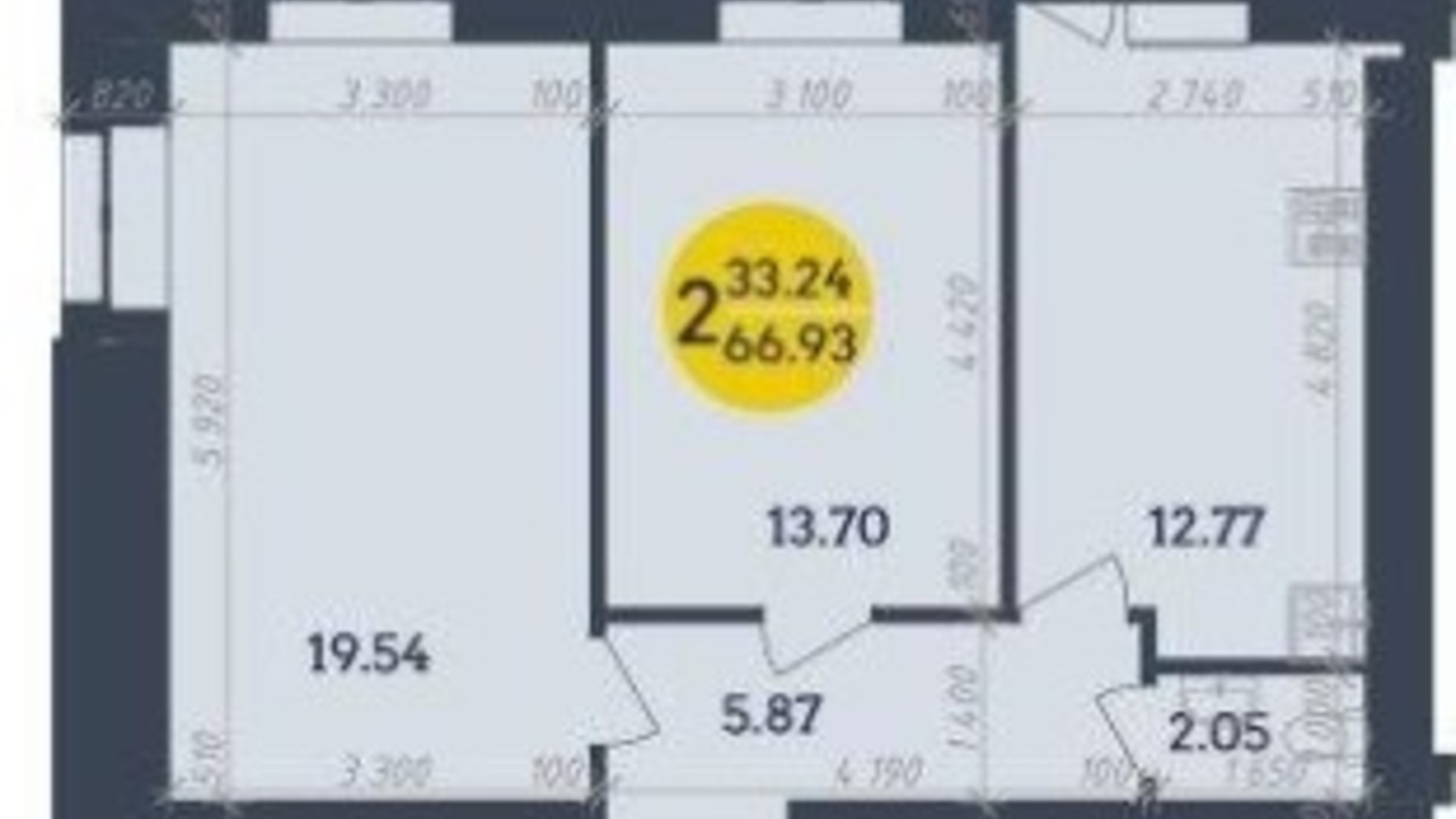 Планування 2-кімнатної квартири в ЖК Династія 66.93 м², фото 197635