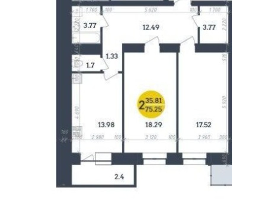 Планировка 2-комнатной квартиры в ЖК Династия 75.25 м², фото 197636 Планировка 2-комнатной квартиры в ЖК Династия 75.25 м², фото 197636