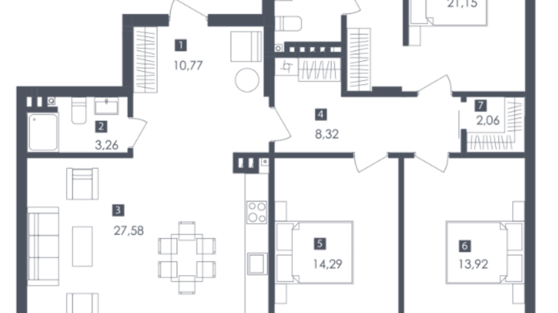 Планировка 3-комнатной квартиры в ЖК Малоголосківські пагорби 112.96 м², фото 197675