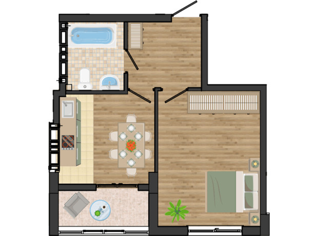 ЖК Золотая Эра: планировка 1-комнатной квартиры 38.77 м²