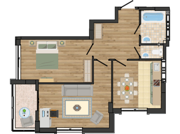 ЖК Золотая Эра: планировка 2-комнатной квартиры 62.87 м²