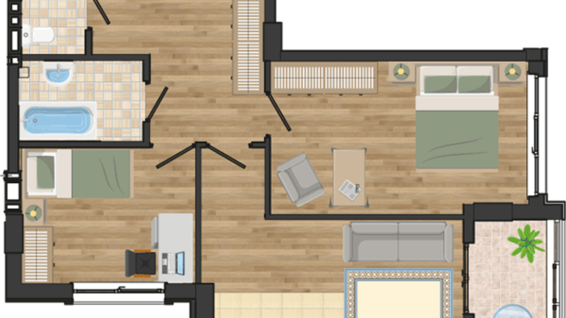 Планировка 2-комнатной квартиры в ЖК Золотая Эра 61.47 м², фото 198713