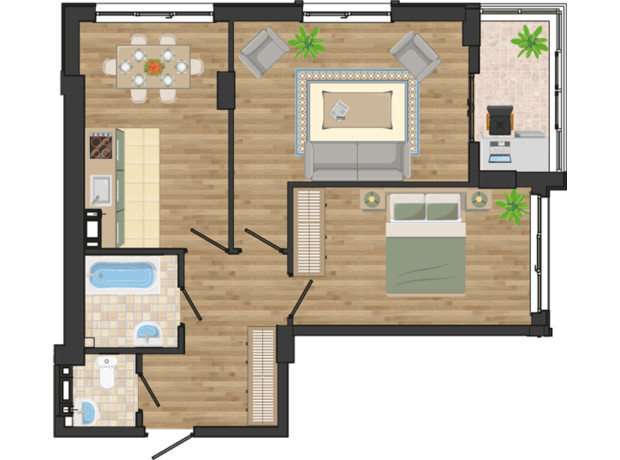 ЖК Золотая Эра: планировка 2-комнатной квартиры 61.6 м²