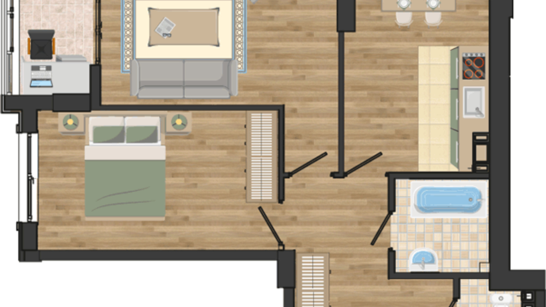 Планировка 2-комнатной квартиры в ЖК Золотая Эра 62.42 м², фото 198717