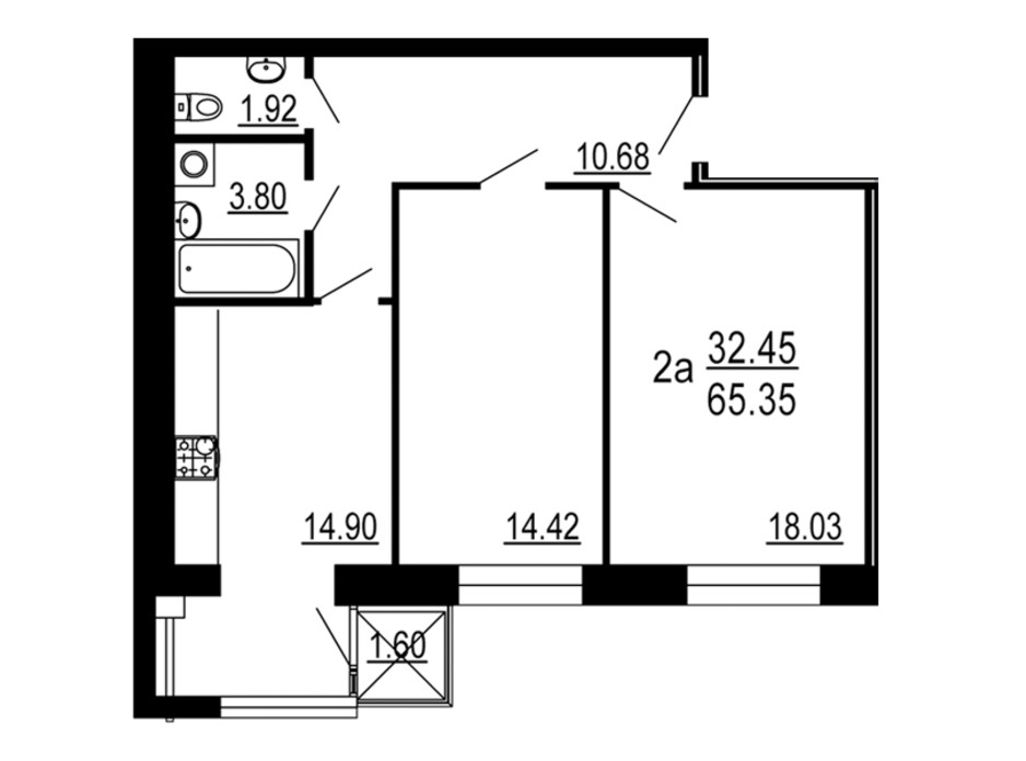 Планування 2-кімнатної квартири в ЖК Сімейний Comfort 65.35 м², фото 198729 Планування 2-кімнатної квартири в ЖК Сімейний Comfort 65.35 м², фото 198729