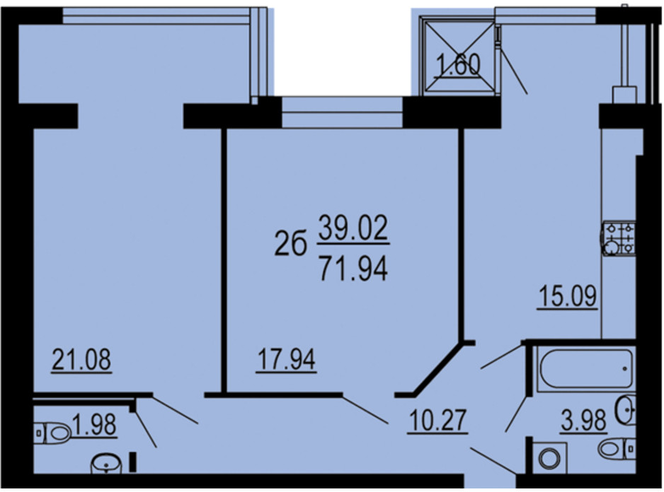 Планування 2-кімнатної квартири в ЖК Сімейний Comfort 71.94 м², фото 198734 Планування 2-кімнатної квартири в ЖК Сімейний Comfort 71.94 м², фото 198734