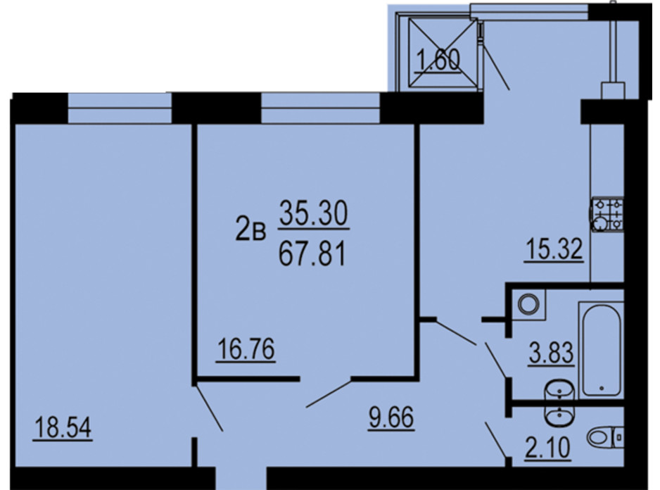 Планування 2-кімнатної квартири в ЖК Сімейний Comfort 67.81 м², фото 198740 Планування 2-кімнатної квартири в ЖК Сімейний Comfort 67.81 м², фото 198740