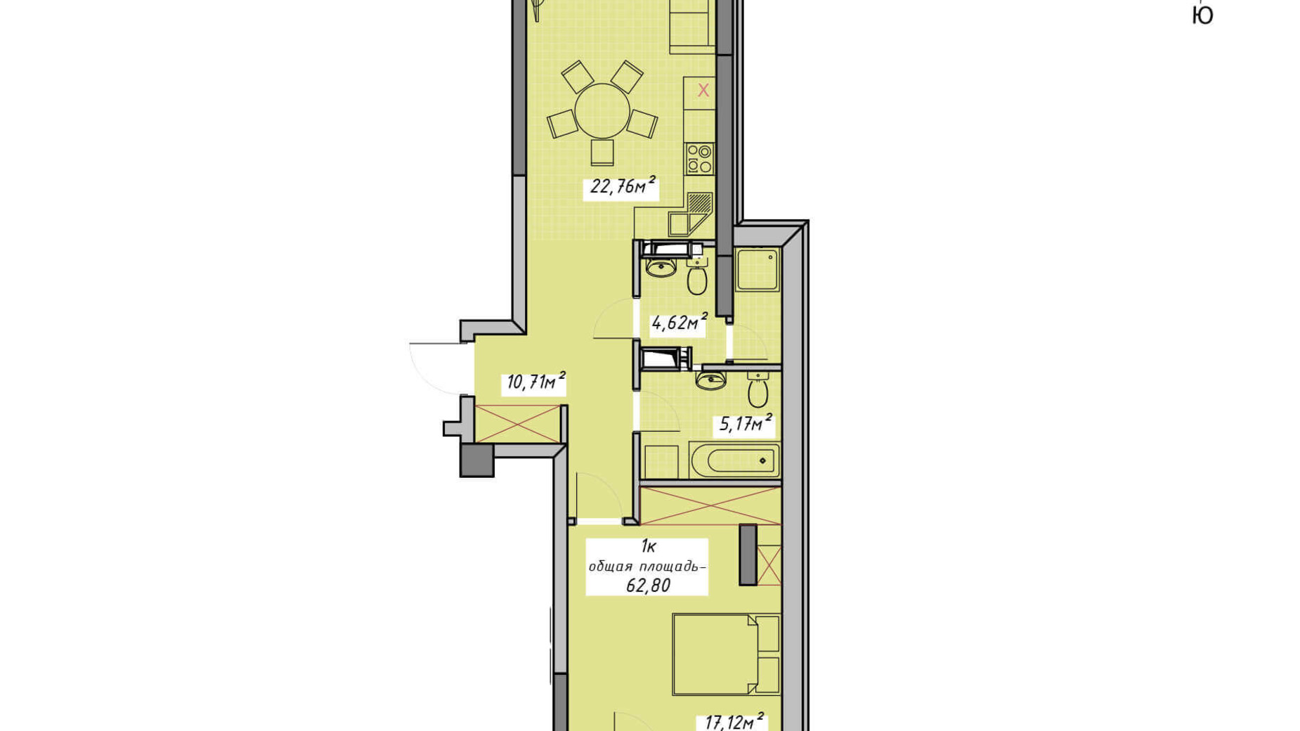 Планировка 1-комнатной квартиры в ЖК Otrada Sky 62.8 м², фото 199060