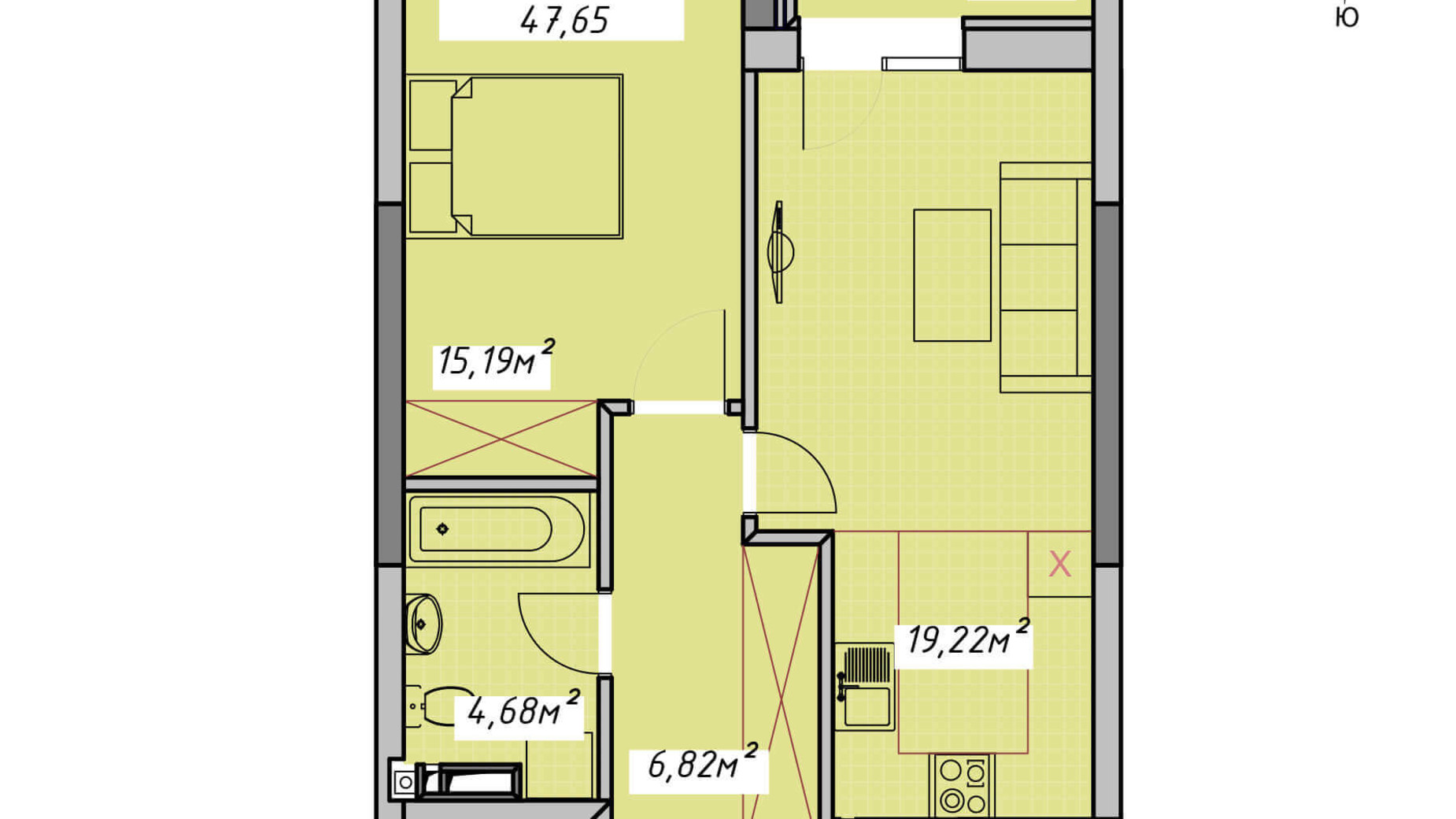 Планировка 1-комнатной квартиры в ЖК Otrada Sky 47.65 м², фото 199065