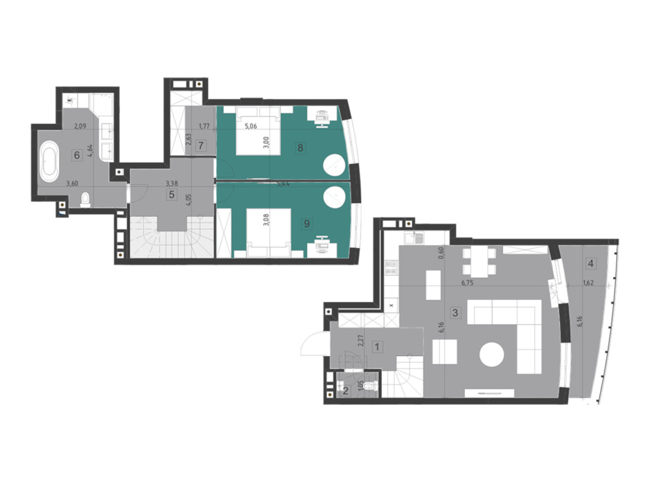Планування багаторівневої квартири в ЖК Парус City 114.9 м², фото 200310 Планування багаторівневої квартири в ЖК Парус City 114.9 м², фото 200310