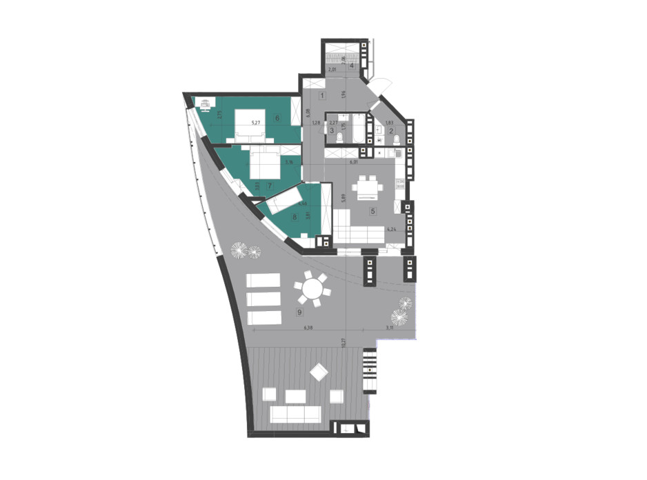 Планировка 3-комнатной квартиры в ЖК Парус City 117.3 м², фото 200321 Планировка 3-комнатной квартиры в ЖК Парус City 117.3 м², фото 200321