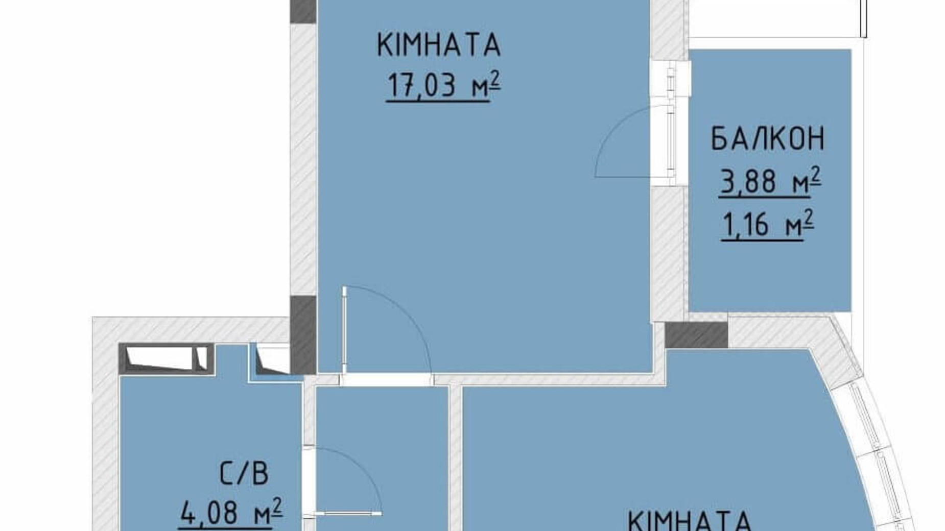 Планировка 2-комнатной квартиры в ЖК Central Bucha 58.9 м², фото 200362