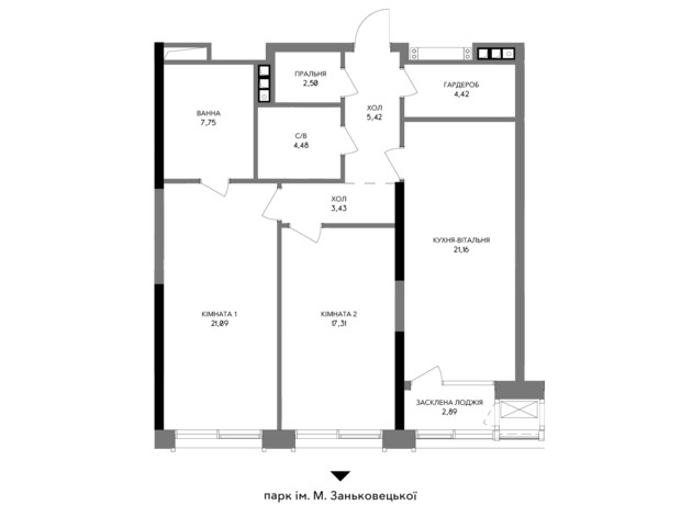 Інноваційний комплекс A136 Highlight Tower: планування 2-кімнатної квартири 88.44 м²