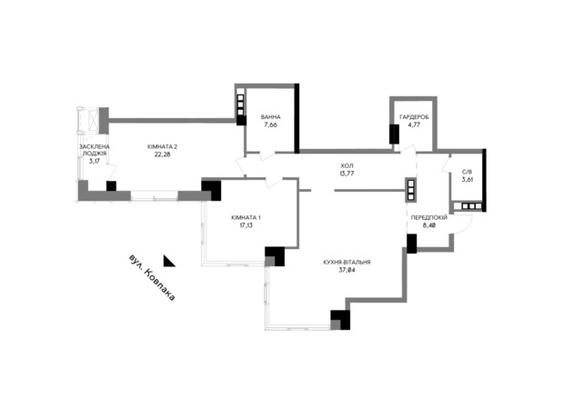 Инновационный комплекс A136 Highlight Tower: планировка 2-комнатной квартиры 118.4 м²