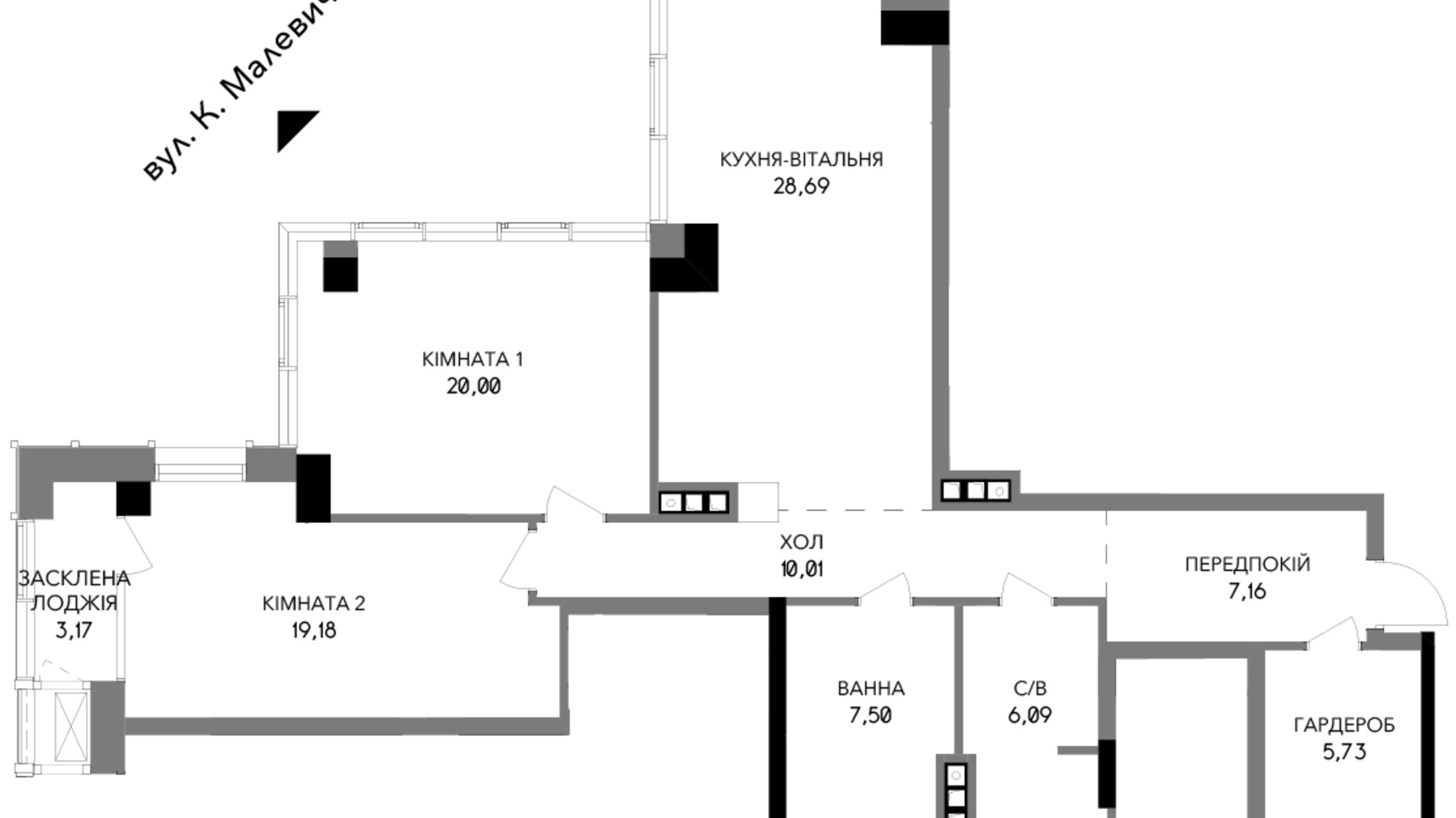 Планування 2-кімнатної квартири в Інноваційний комплекс A136 Highlight Tower 108.8 м², фото 200462