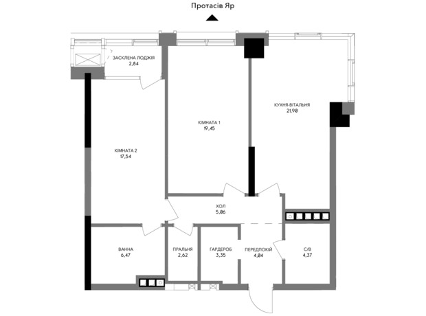 Інноваційний комплекс A136 Highlight Tower: планування 2-кімнатної квартири 85.88 м²