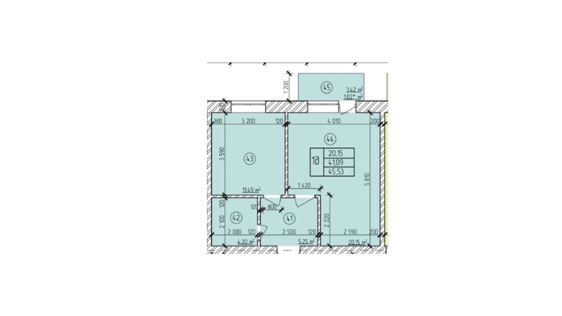 Планировка 1-комнатной квартиры в ЖК ул. Мичурина 45.53 м², фото 200486