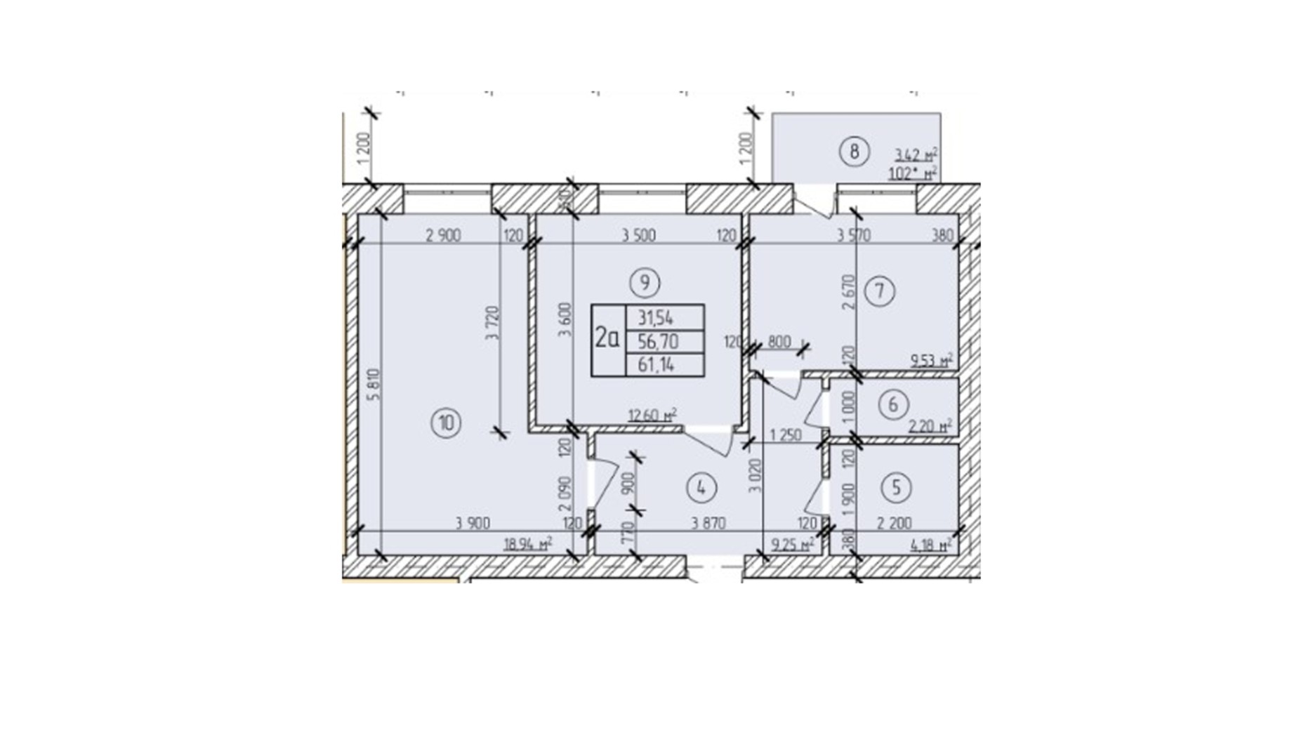 Планировка 2-комнатной квартиры в ЖК ул. Мичурина 61.14 м², фото 200489