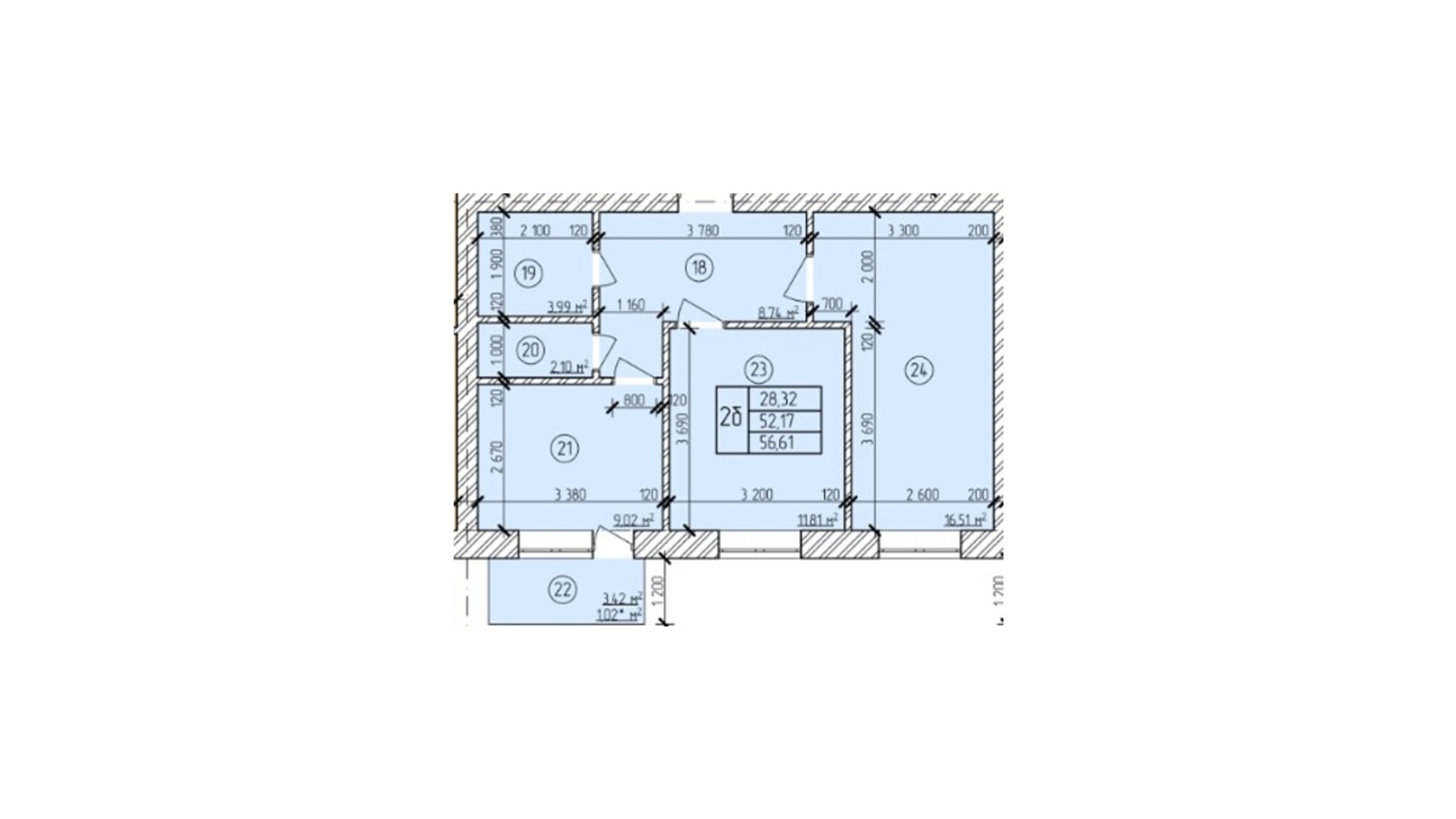 Планировка 2-комнатной квартиры в ЖК ул. Мичурина 56.61 м², фото 200490