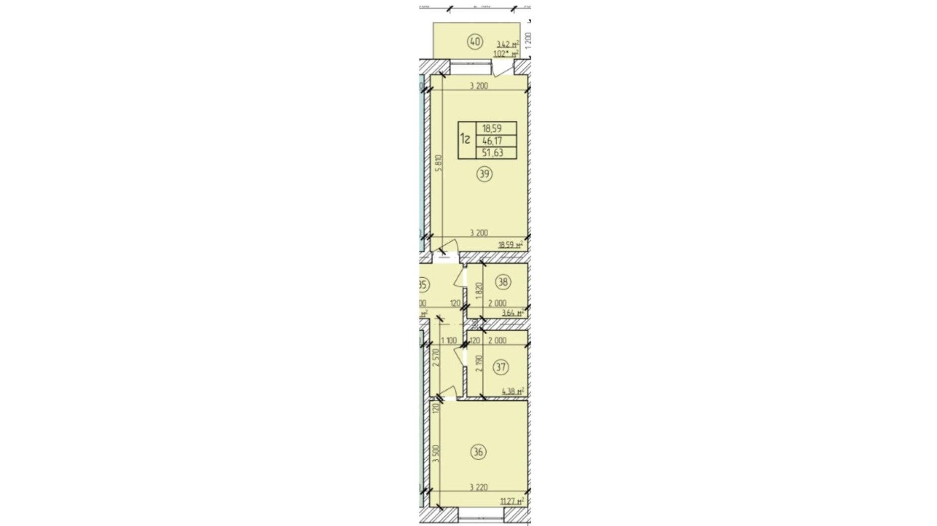 Планування 1-кімнатної квартири в ЖК вул. Мічуріна 51.63 м², фото 200491