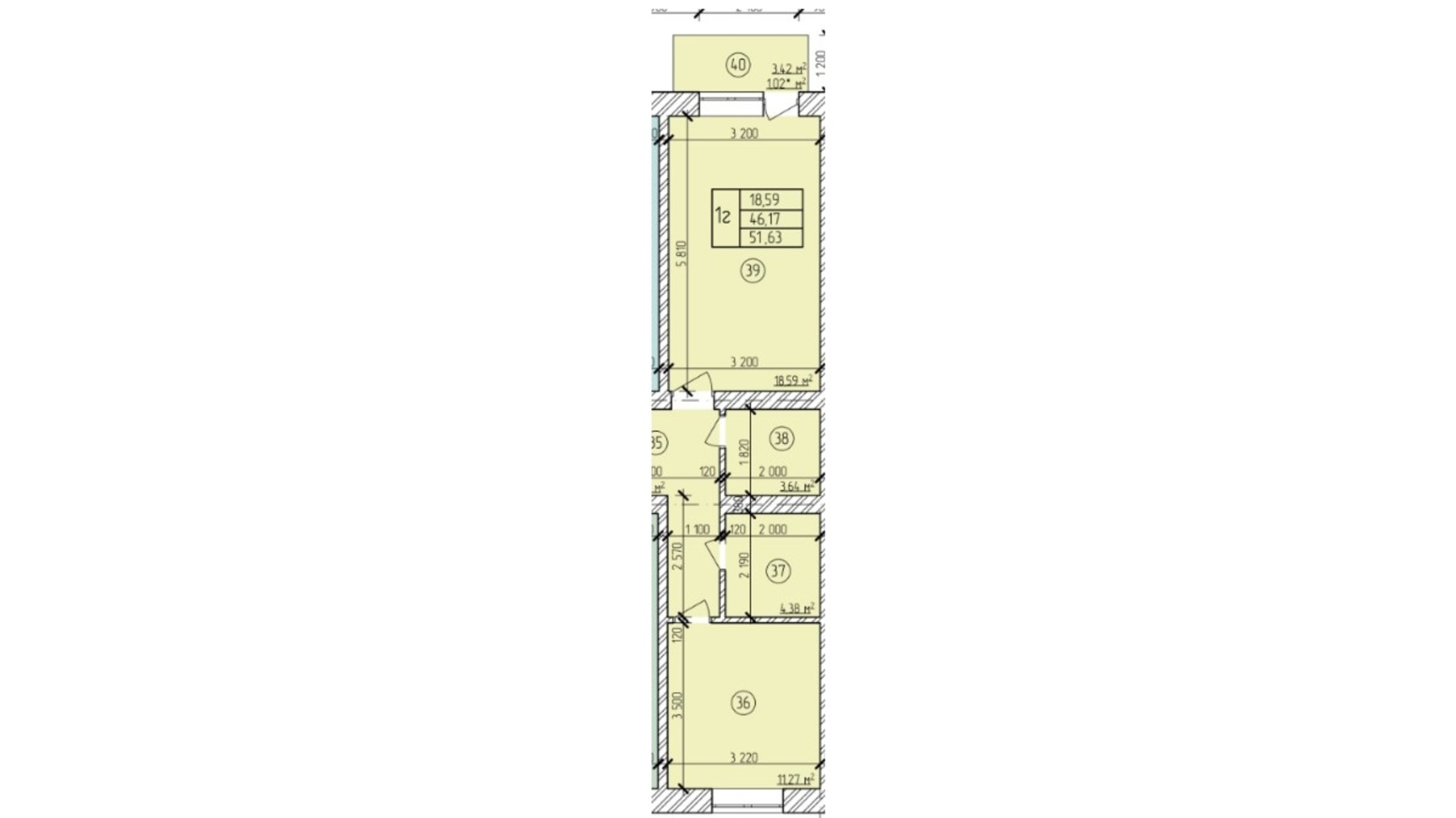 Планировка 1-комнатной квартиры в ЖК ул. Мичурина 51.63 м², фото 200491