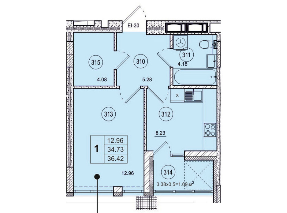 Планировка 1-комнатной квартиры в ЖК SmartCity (СмартСити) 36.42 м², фото 200508 Планировка 1-комнатной квартиры в ЖК SmartCity (СмартСити) 36.42 м², фото 200508